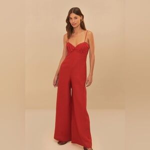 Farm Rio: Red Petals Bodice Euroflax™ Premium Linen Jumpsuit